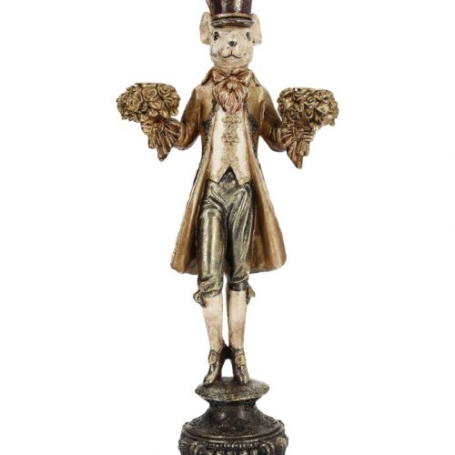 Ljusstake mus guld 46 cm med hatt och frack