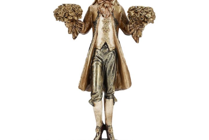 Ljusstake mus guld 46 cm med hatt och frack