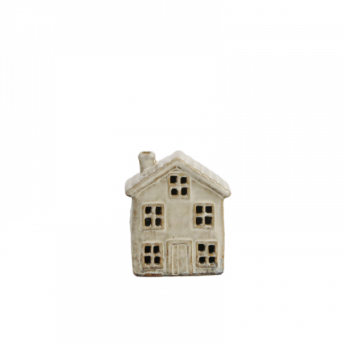 Dekorationshus i beige keramik 8x9cm – juldekoration och inredningsdetalj