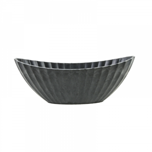 Oval plantskål i gråsvart, ribbad yta